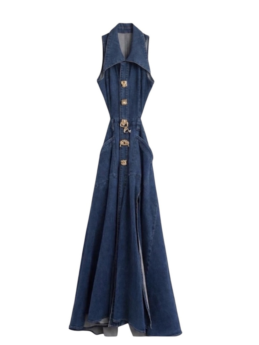 Urban Revivo Cut Out Sleeveless Maxi Denim Dress US 8 - Picture 5 of 10